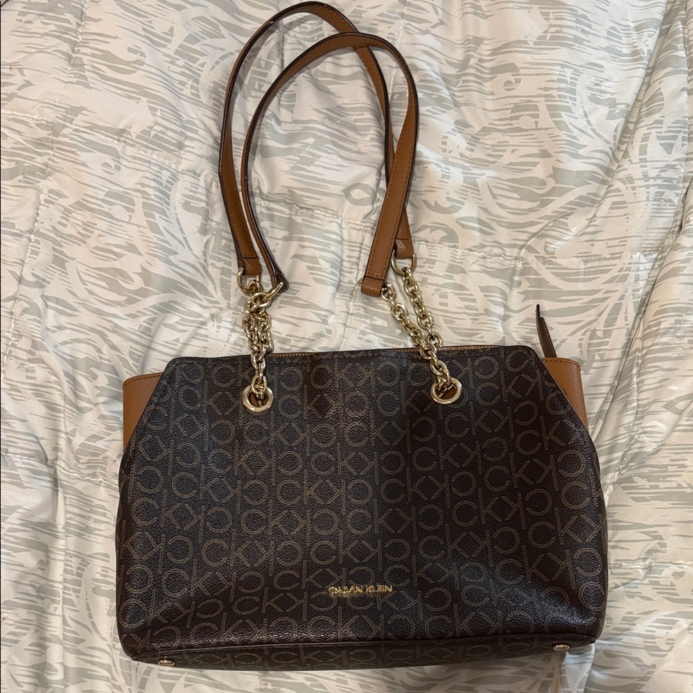Calvin Klein Black and Brown Shoulder Bag
